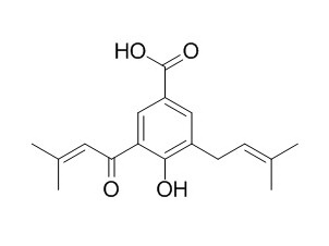 4-Hydroxy-3-(3-methyl-2-butenoyl)-5-(3-methyl-2-butenyl)benzoic acid